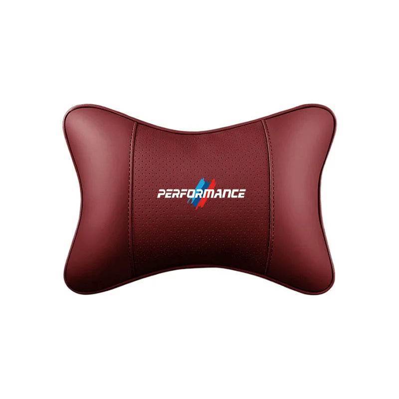 BMW Leather Car Neck Pillow – Fits F25, F15, E90, E60, G22 & More - TZ-Deep red