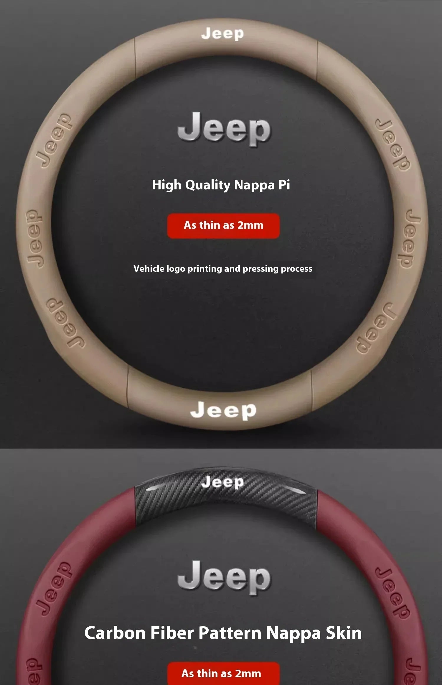 Jeep Wrangler Car Steering Wheel Cover - Leather Wine Red