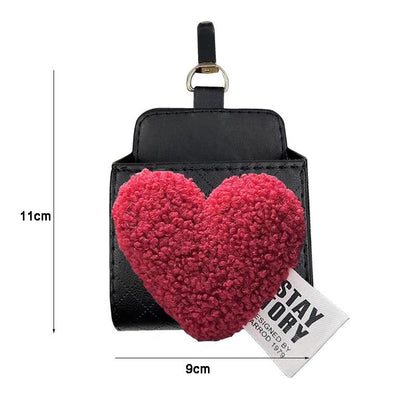 Retro Red Hearts Leather Car Organizer Air Vent Storage Bag