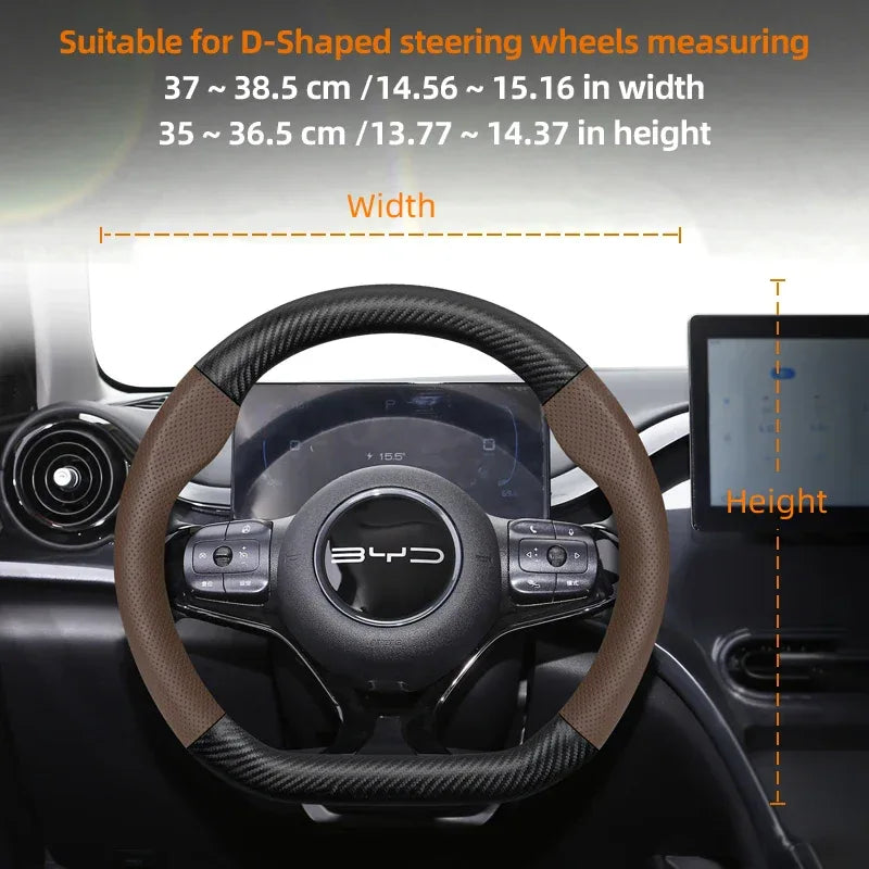 BYD Breathable Leather Carbon Fiber Steering Wheel Cover - Universal
