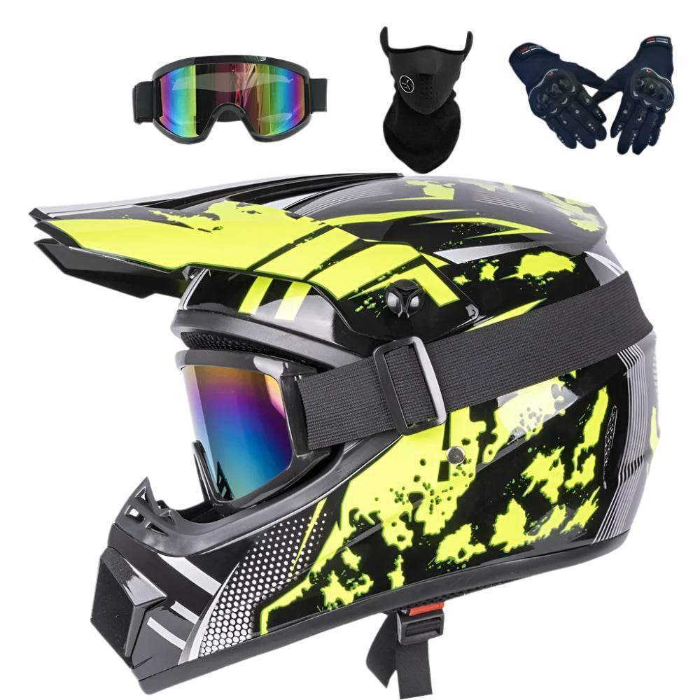 Full Face Off-Road Motorcycle Helmet + Goggles, Gloves & Face Mask - BAIZHUA / S