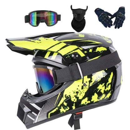 Full Face Off-Road Motorcycle Helmet + Goggles, Gloves & Face Mask - BAIZHUA / S