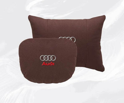 Suede Car Neck Pillow & Lumbar Support for Audi A3 A4 A5 A6 A7 A8 Q2 Q3 Q5 Q7 Q8 TT SQ5 Spine Protection - headrest 1pc brown