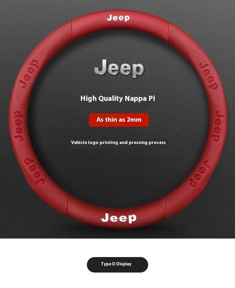 Jeep Wrangler Car Steering Wheel Cover - Leather Wine Red