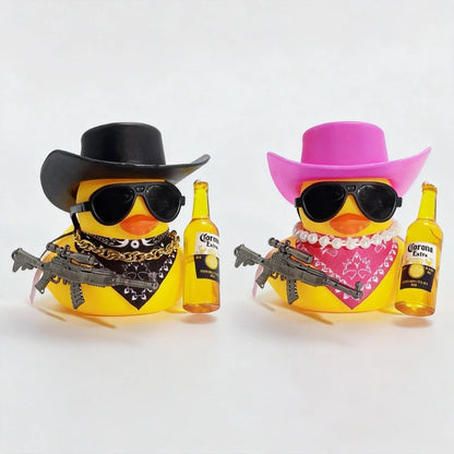 Cowboy Rubber Duck Car Ornament - Yellow and Pink