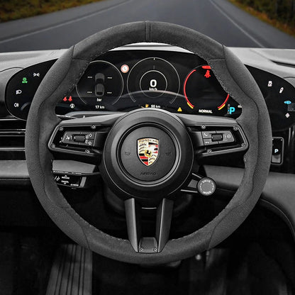 Porsche Suede Snap-On Steering Wheel Cover - Round Shape / 2-Piece Set / Black