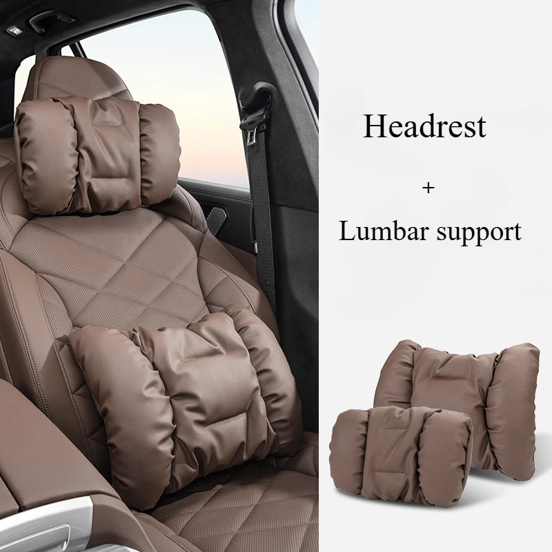 Bubble Cotton Car Headrest and Waist Cushion Set with Anti-Stain Leather