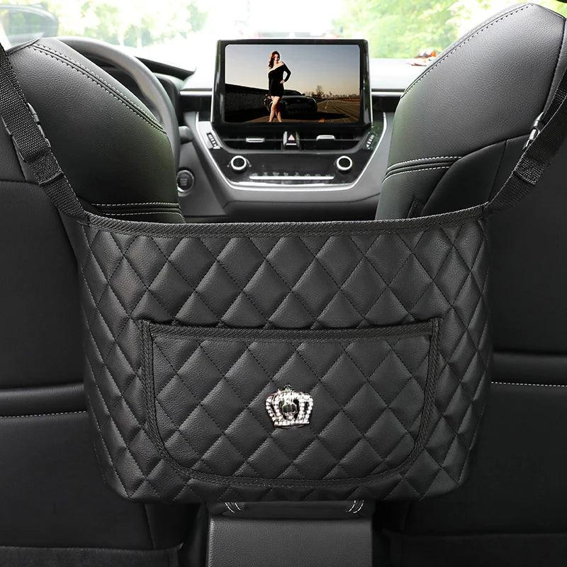 Rhinestone Diamond Leather Car Seat Back Storage Bag Crown Bling