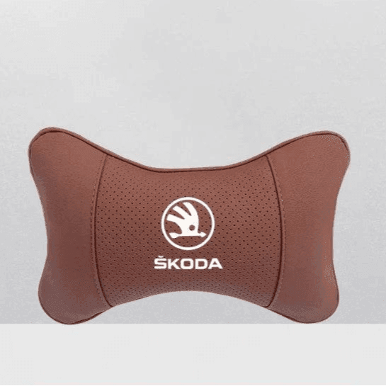 Car Seat Neck Pillow for Skoda – Compatible with Octavia, Superb, Rapid, Kodiaq, Karoq, Fabia, Kamiq & More - Mocha Brown