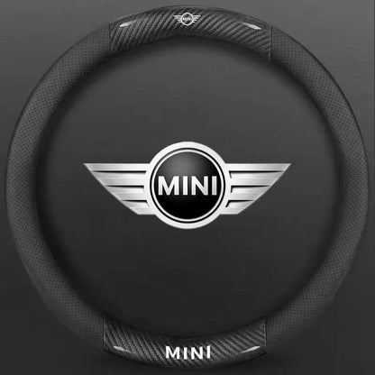 MINI Cooper Carbon Fiber Leather Steering Wheel Cover – Fits JCW R54 R55 R56 R60 F54 F55 F56 F57 Clubman & Countryman - Carbon Off-white