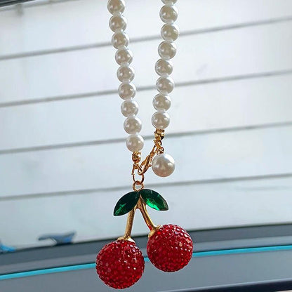 Cherry Crystal Rhinestone Car Mirror Ornament Hanging Pendant Decor