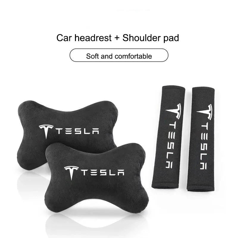 Tesla Neck Pillow & Seat Belt Shoulder Pad - 2Neck Pillow+2Seat Belt Pad
