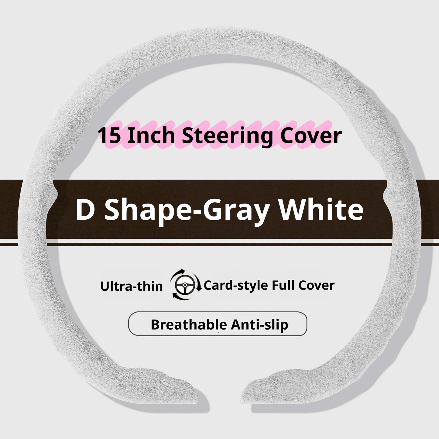 Genesis Ultrasuede Steering Wheel Cover - D Shape / Grey White