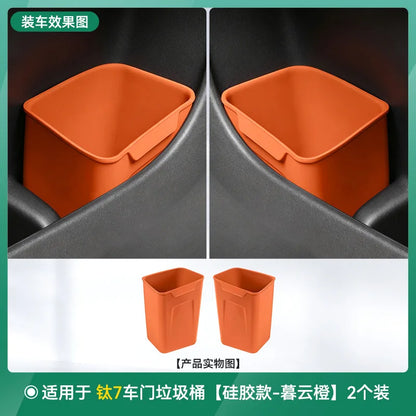 BYD Ti7 Silicone Car Trash Can and Umbrella Holder - Orange-2Pcs Set