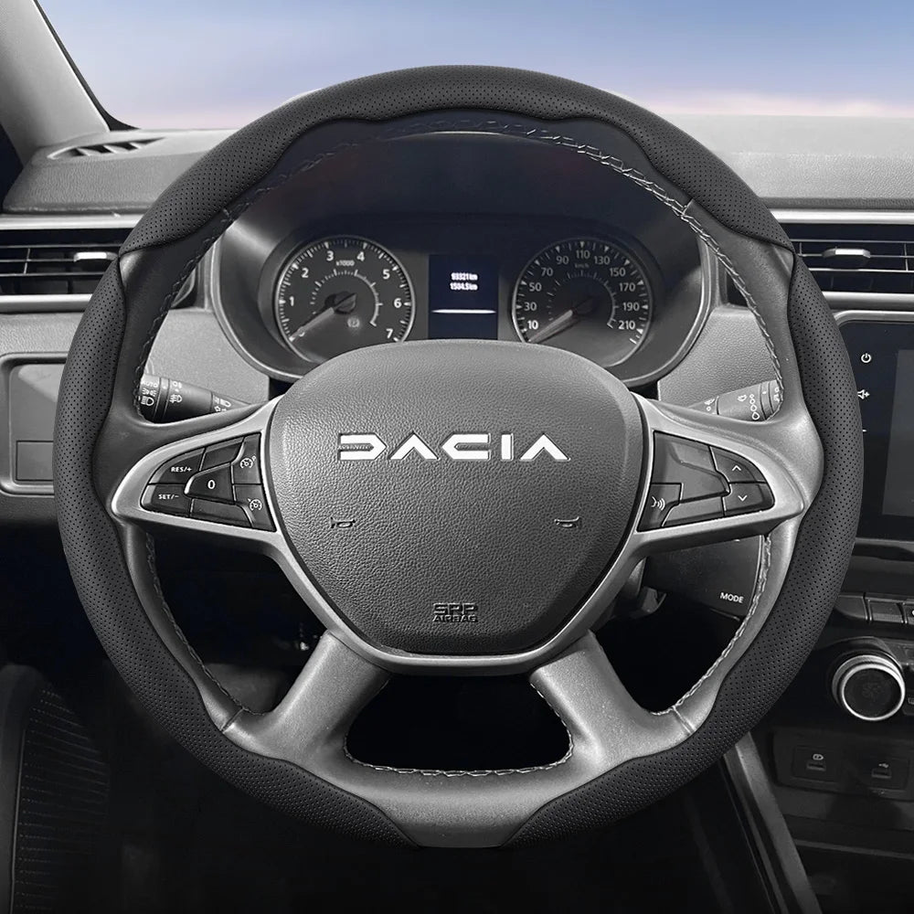 Dacia Breathable Leather Steering Wheel Cover - Round Shape / 3-Piece Set / Black