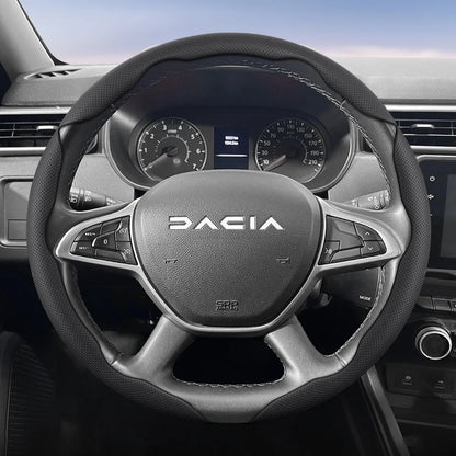 Dacia Breathable Leather Steering Wheel Cover - Round Shape / 3-Piece Set / Black