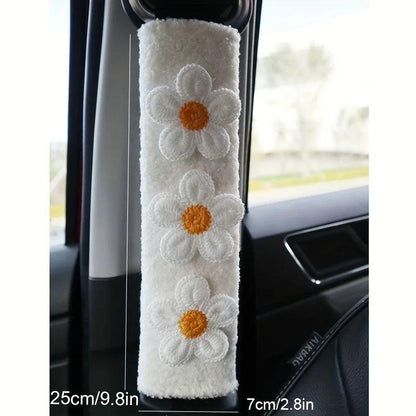 Sherpa Velvet Seat Belt Covers 2pc Small Flower Plush Safety Belt