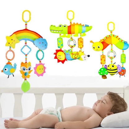 Baby Hanging Rattle Toy – Rainbow Plush Mobile for Stroller & Crib - Elephant