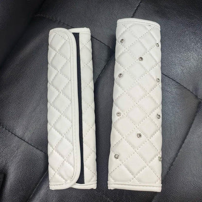 2pc Diamond Crystal Car Seat Belt Covers Soft Leather Shoulder Pads