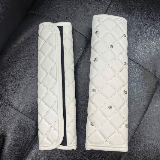 2pc Diamond Crystal Car Seat Belt Covers Soft Leather Shoulder Pads