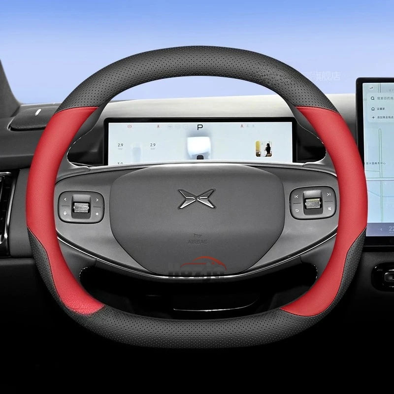 XPeng Two-Tone Double-D Steering Wheel Cover - Black & Red