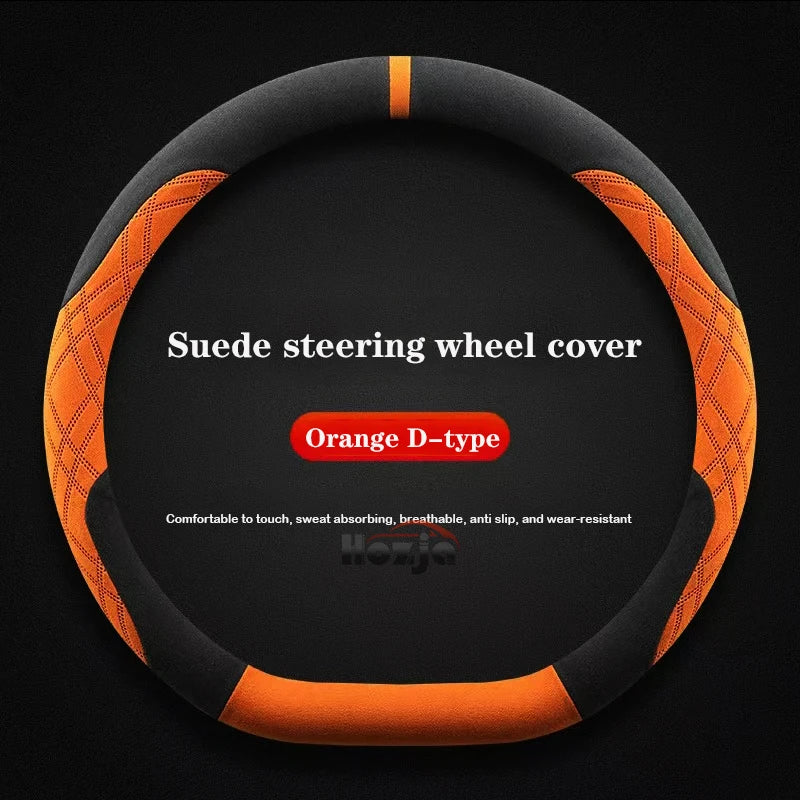 Genesis Suede Steering Wheel Cover - D Shape / Orange