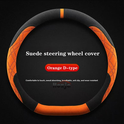 Genesis Suede Steering Wheel Cover - D Shape / Orange