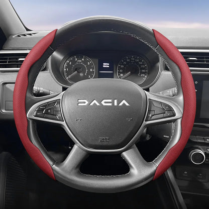 Dacia Breathable Leather Steering Wheel Cover - Round Shape / 2-Piece Set / Red