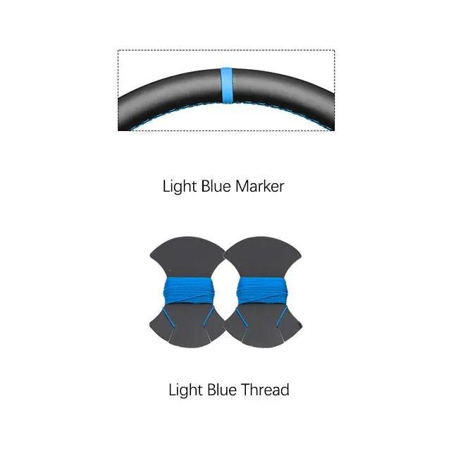 GMC Hand-Stitched Steering Wheel Cover - Round Shape / Light Blue Marker