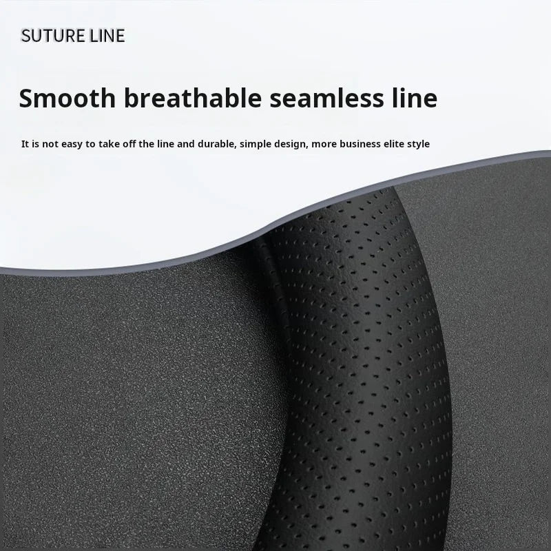 Nappa Leather Steering Wheel Cover | Ultra-Thin, Non-Slip, All-Season Fit - Round black