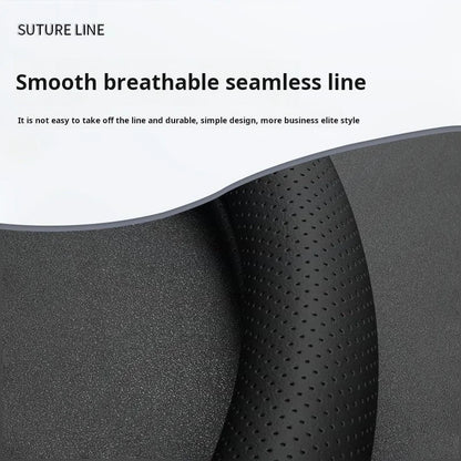 Nappa Leather Steering Wheel Cover | Ultra-Thin, Non-Slip, All-Season Fit - Round black