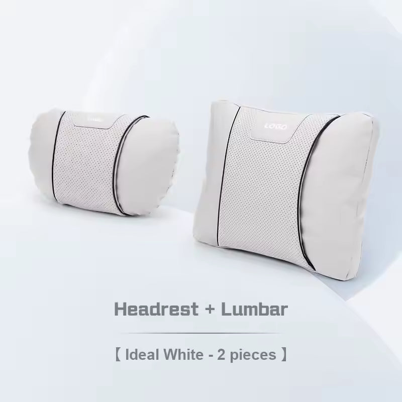 Customized Logo - Leather Car Seat Pillows - Set White