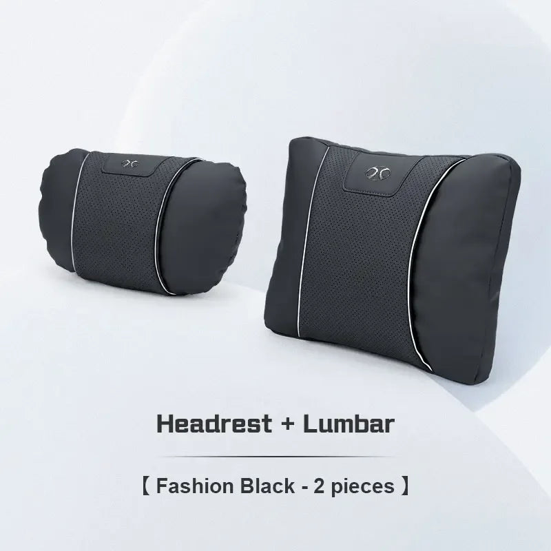 Baic Beijing Leather Headrest & Lumbar Support - black set