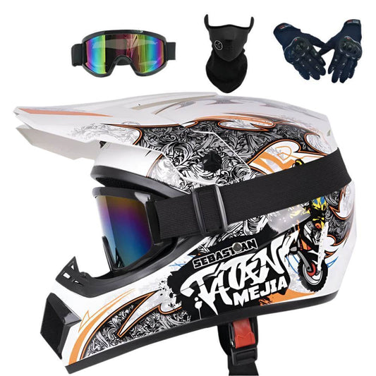 Full Face Off-Road Motorcycle Helmet + Goggles, Gloves & Face Mask - BAIZHUA / S