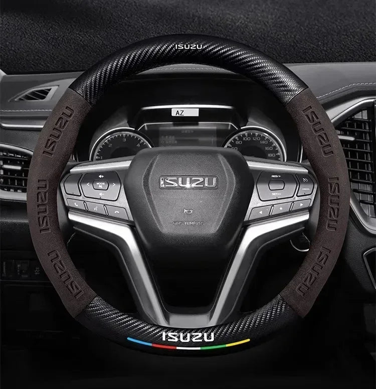 Isuzu Suede Carbon Fiber Steering Wheel Cover - Black
