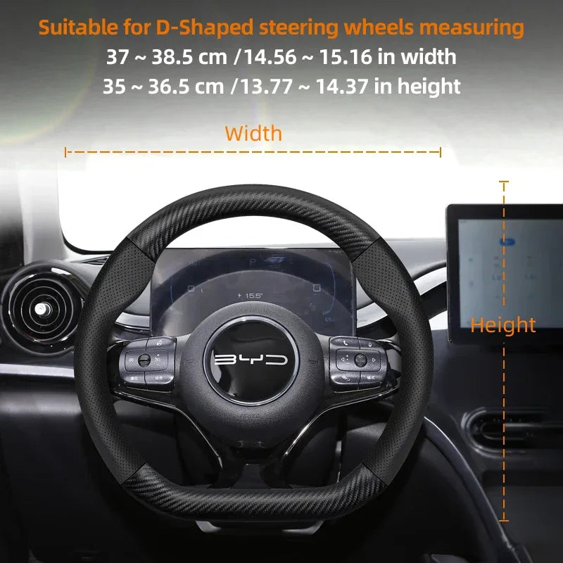 BYD Breathable Leather Carbon Fiber Steering Wheel Cover - Universal