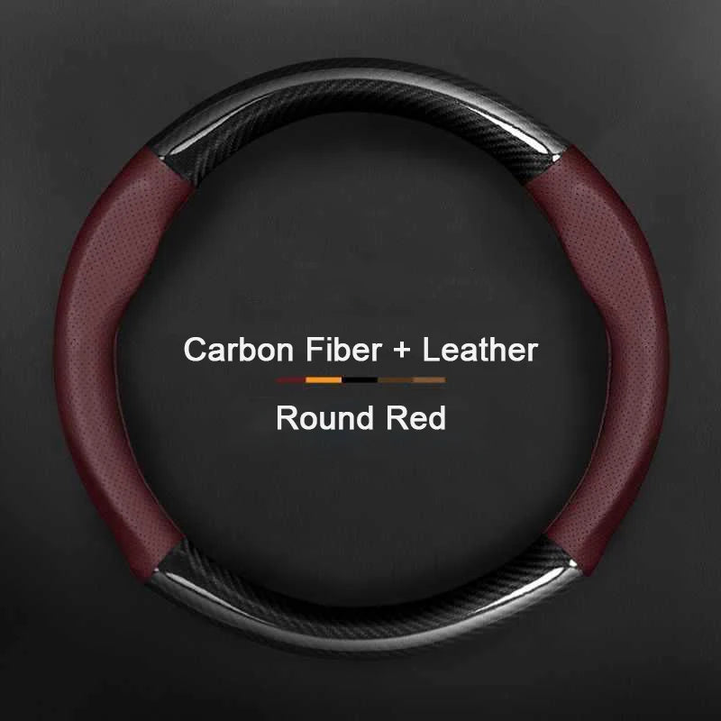 Porsche Carbon Fibre Steering Wheel Cover - Round Shape / Red