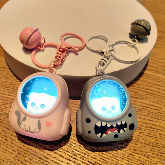LED Astronaut Cat Keychain Night Light Glowing Charm Pendant