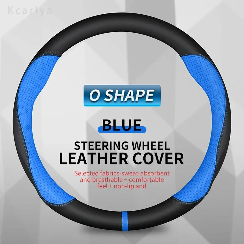 Genesis Round Leather Steering Wheel Cover - Round Shape / Blue