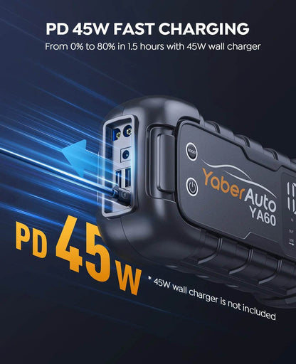 6000A Super Jump Starter with 3.3" LED Display – 12V Car Battery Booster, 150W DC Output, 600LM Flashlight