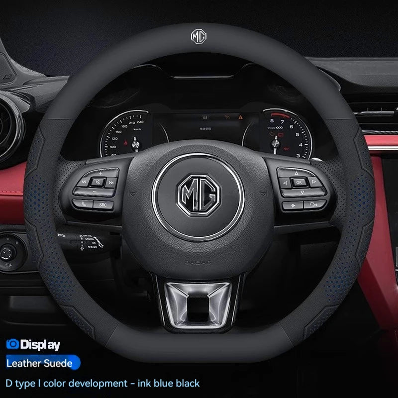 MG Carbon Fibre Steering Wheel Cover - D Shape / Leather Blue