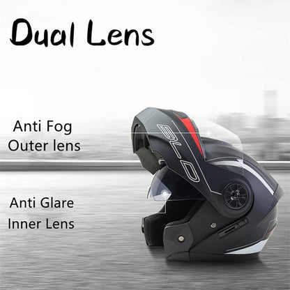 BLD Full Face Motorcycle Helmet – Dual Lens, Modular Flip-Up Casco for Men & Women - Matte black / M