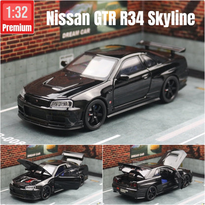 Nissan Skyline GTR R34 – 1:32 Diecast Car Toy with Light & Sound - Standard Silver