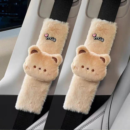 Plush Panda Car Seat Belt Covers 2pcs Auto Safety Shoulder Pads