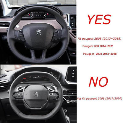 Peugeot Carbon Fiber + Leather Steering Wheel Cover for 208, 308, 2008 (2012–2021) - black