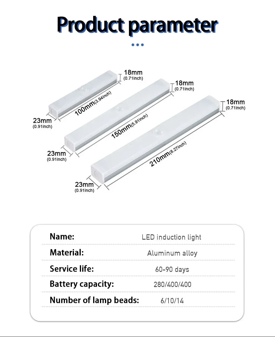 USB Rechargeable Car Sensor Light - Magnetic LED Bar - 10cm
