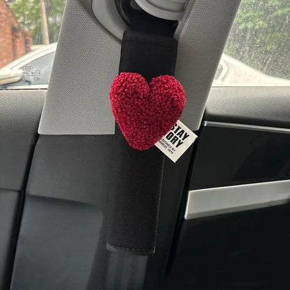 Ice Silk Car Seat Belt Covers Red Heart Retro Design Shoulder Pads