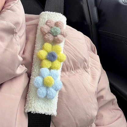 Plush Lamb Car Seat Belt Shoulder Pads - Soft Flower Design