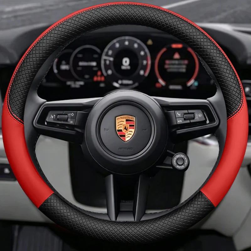 Porsche 8D Nappa Perforated Steering Wheel Cover - Round Shape / Red
