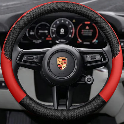 Porsche 8D Nappa Perforated Steering Wheel Cover - Round Shape / Red